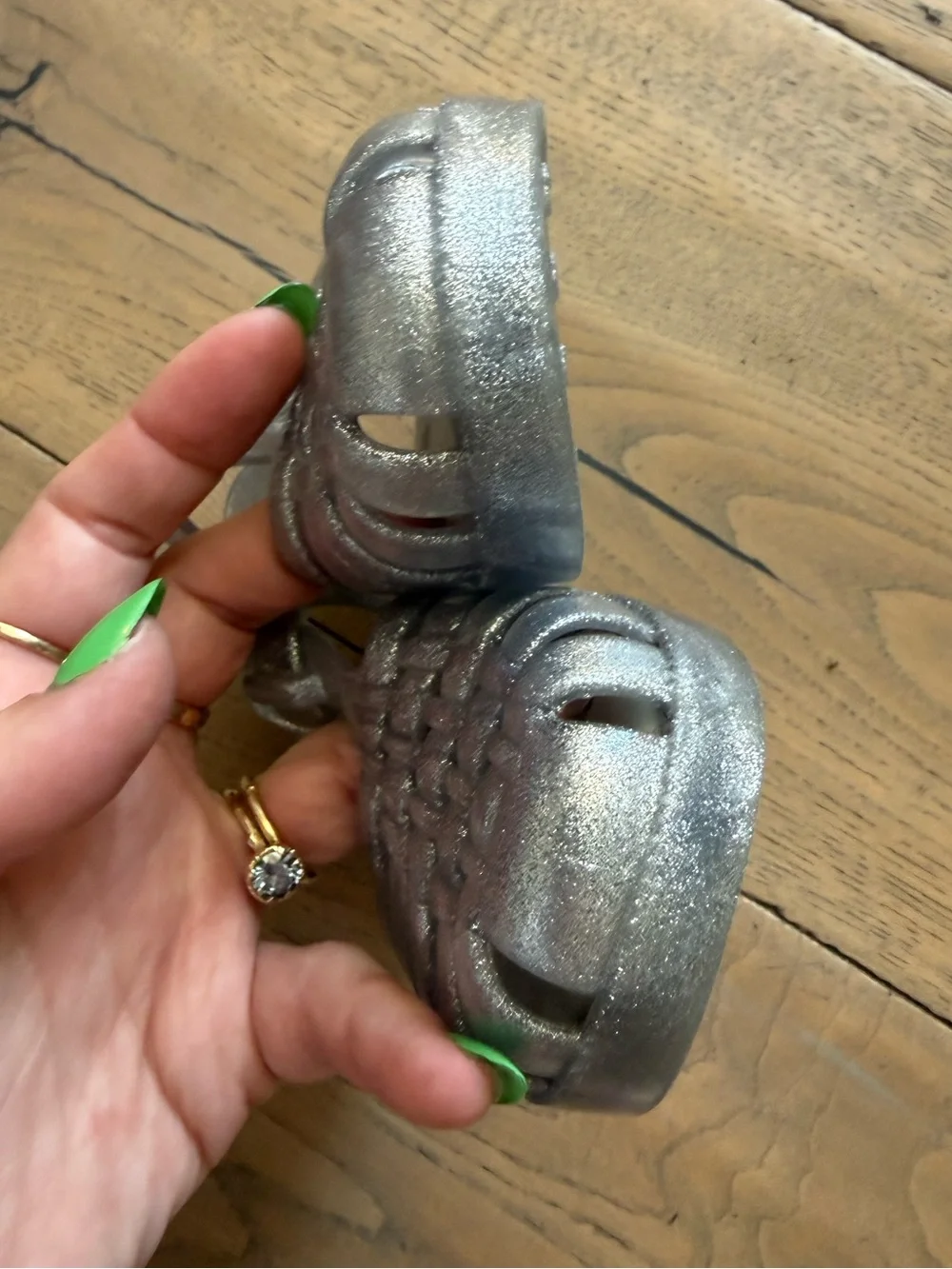 Mini Melissa Silver Glitter Fisherman Jelly Sandals Size 7